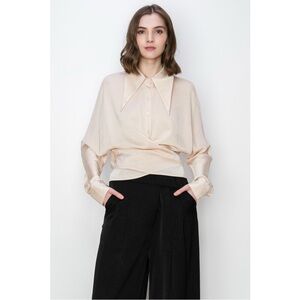 203 • Summer Champaign Cross Wrap Draped Blouse Top